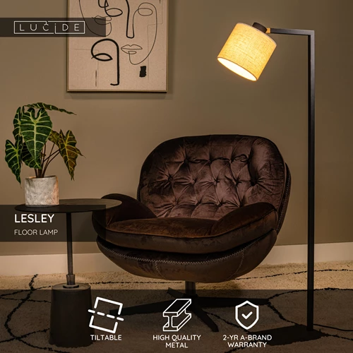 Lucide LESLEY - Floor lamp - 1xE27 - Black - USP